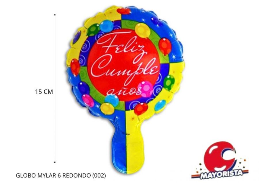 GLOBO MYLAR 6 REDONDO FELIZ CUMPLE CELESTE/AMARILLO GLOBOS COLORES (002) 15CM - LCOST