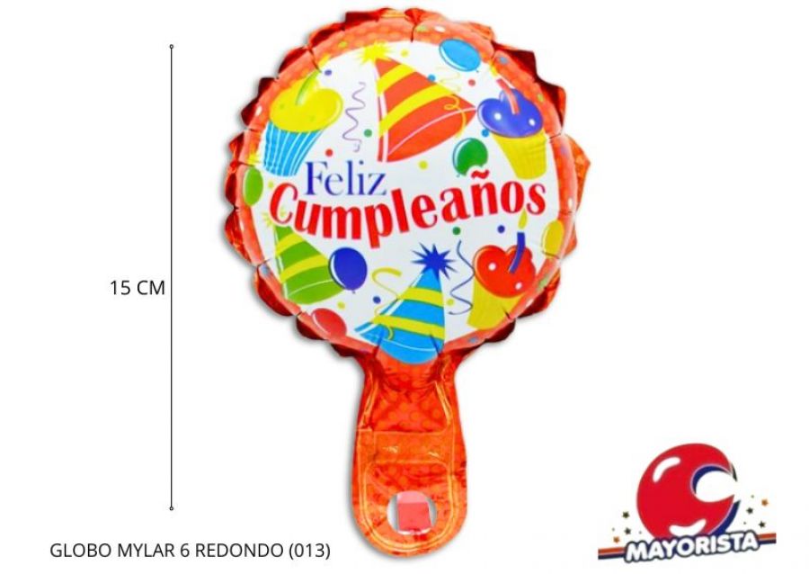 GLOBO MYLAR 6 REDONDO FELIZ CUMPLE ROJO BONETES Y CUPCAKES (013) 15CM - LCOST