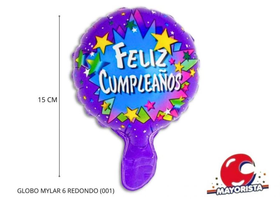 GLOBO MYLAR 6 REDONDO FELIZ CUMPLE VIOLETA ESTRELLAS (001) 15CM - LCOST