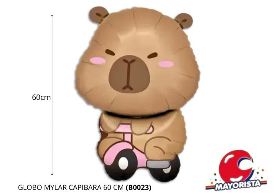 GLOBO MYLAR CAPIBARA EN MOTO 60 CM (B0023) CHG