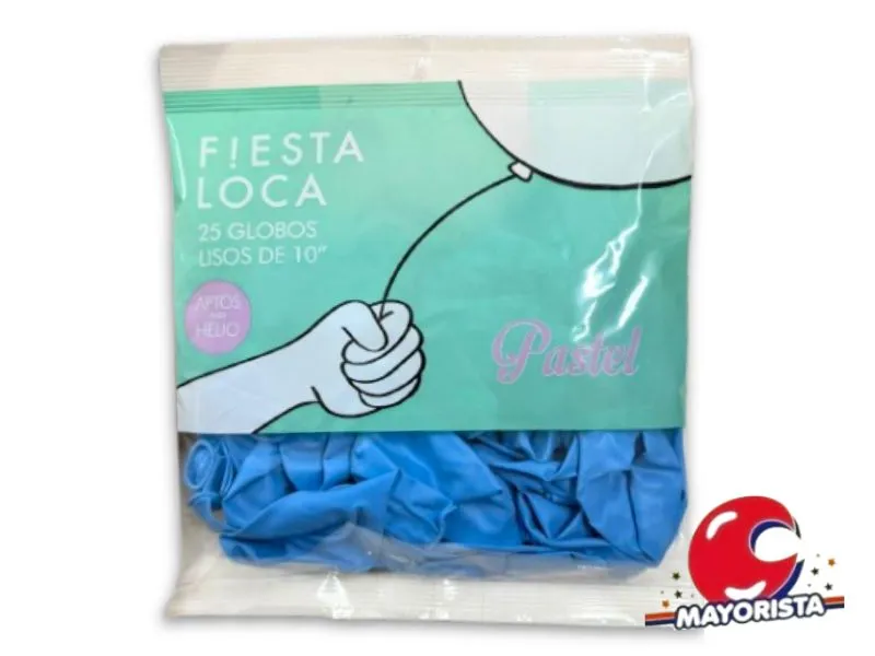GLOBOS 10 X 25 PASTEL CELESTE - FIESTA LOCA