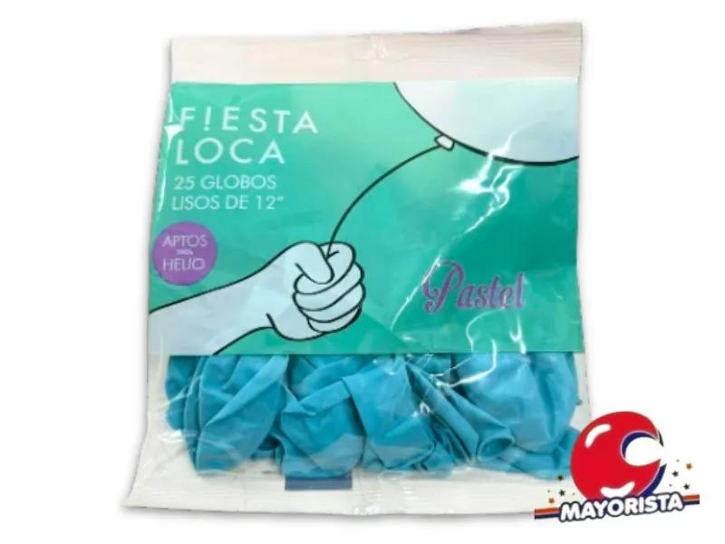 GLOBOS 12 X 25 PASTEL AGUA CELESTE - FIESTA LOCA