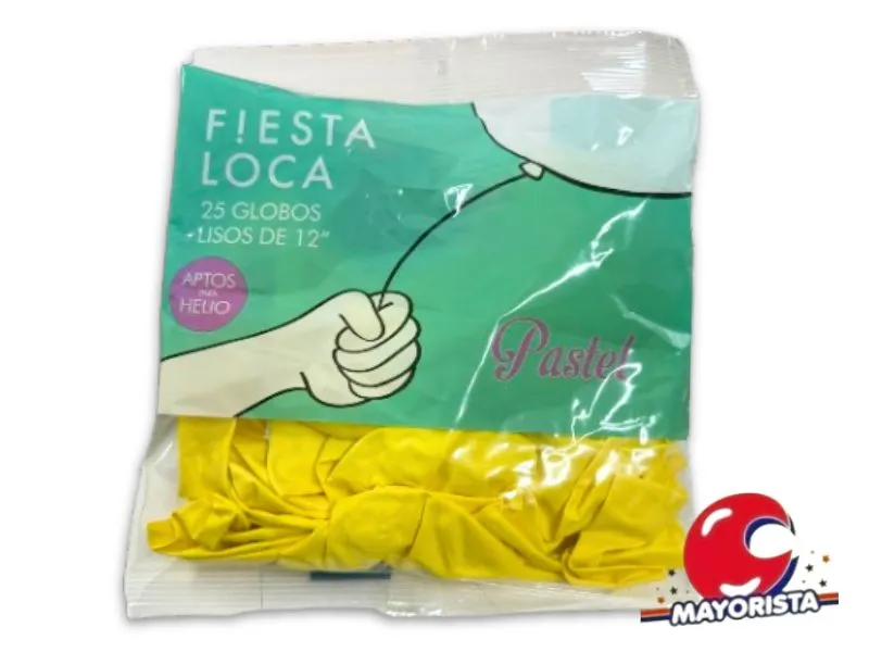 GLOBOS 12 X 25 PASTEL AMARILLO - FIESTA LOCA