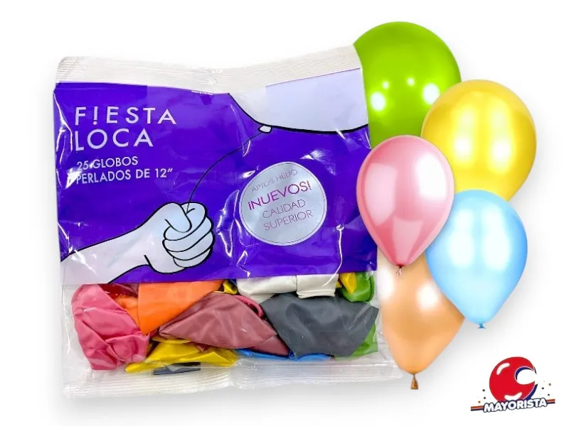 GLOBOS 12 X 25 PERLADO MULTICOLOR - FIESTA LOCA