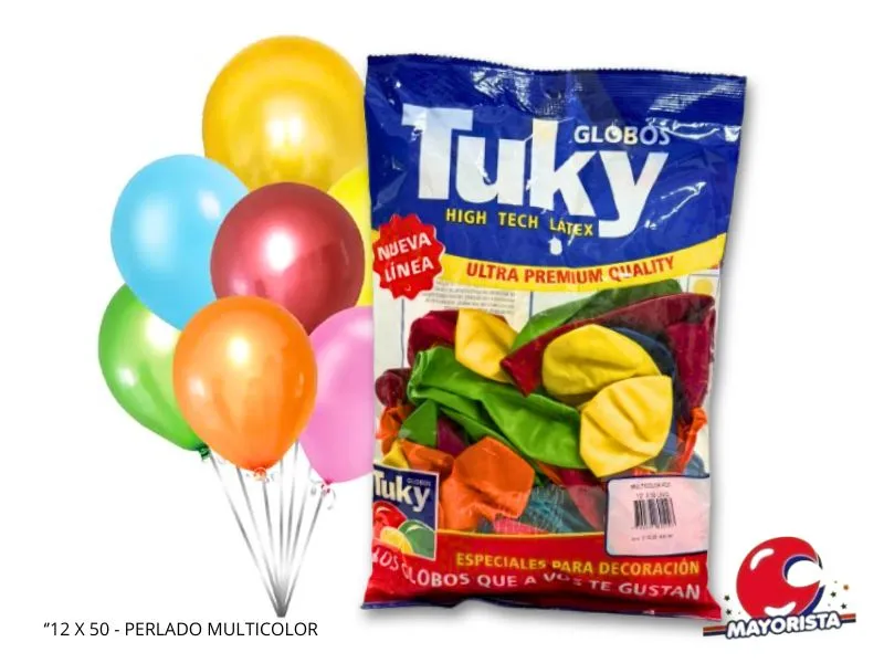 GLOBOS 12 X 50 PERLADO MULTICOLOR - TUKY