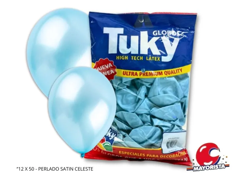GLOBOS 12 X 50 PERLADO SATIN CELESTE - TUKY