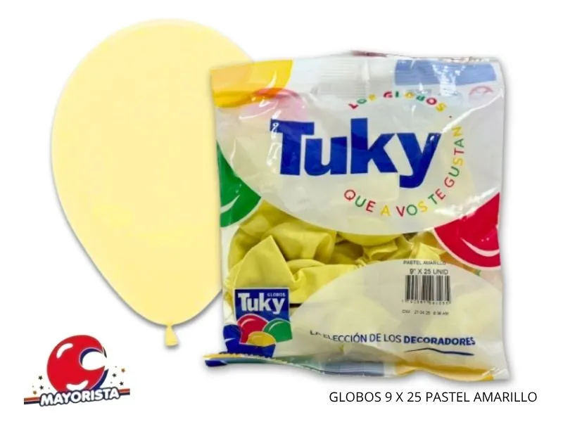 GLOBOS 9 X 25 PASTEL AMARILLO - TUKY