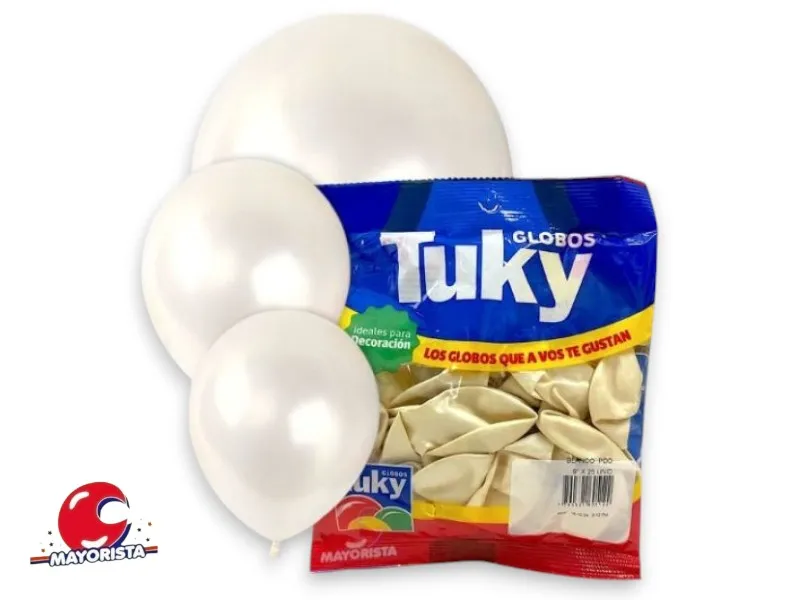 GLOBOS 9 X 25 PERLADO BLANCO - TUKY