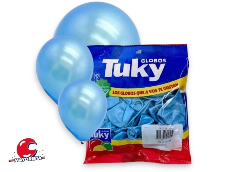 GLOBOS 9 X 25 PERLADO CELESTE - TUKY