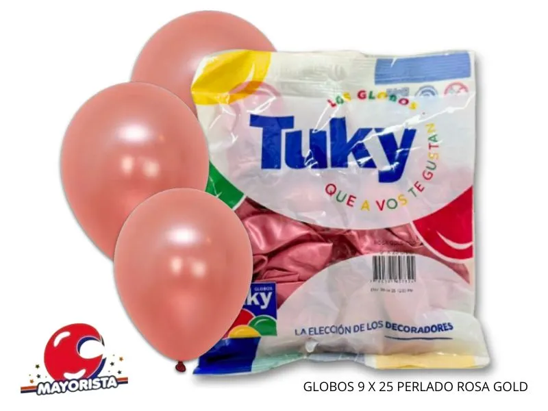 GLOBOS 9 X 25 PERLADO ROSA GOLD - TUKY