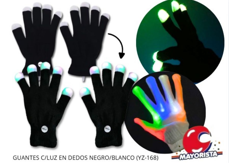 [5033849031183] GUANTES C/LUZ EN DEDOS NEGRO/BLANCO (YZ-168/ZLE-CGU-05-01) ERIK