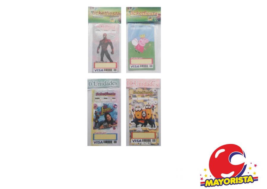INVITACIONES X 10 TICKET FIESTA PERSONAJES - DUENDES