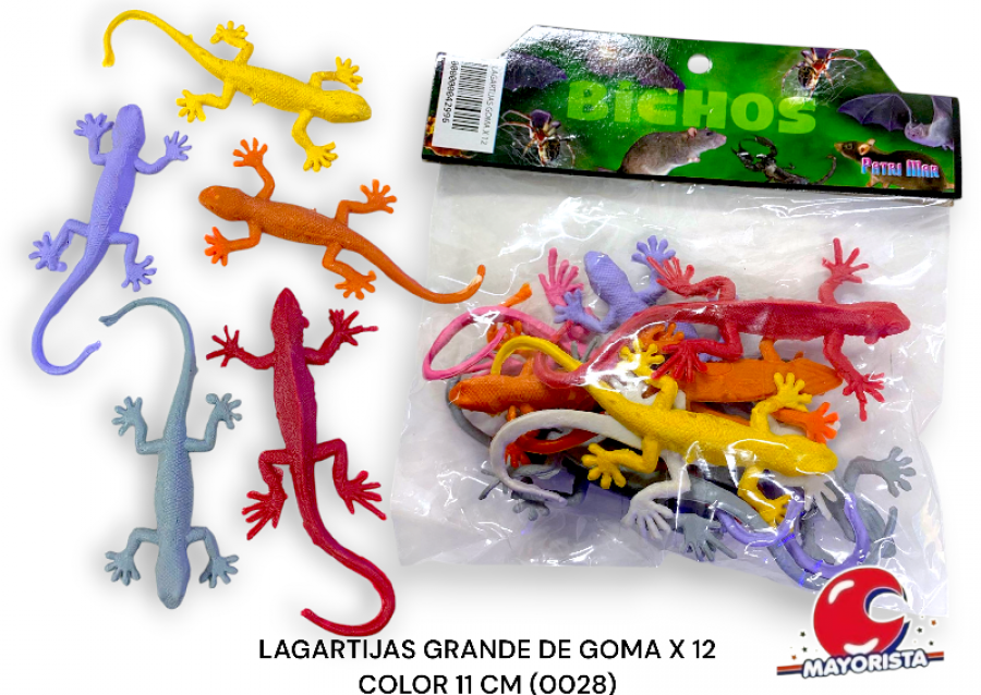 LAGARTIJAS GRANDE DE GOMA X 12 COLOR 11 CM (0028) PATRIMAR