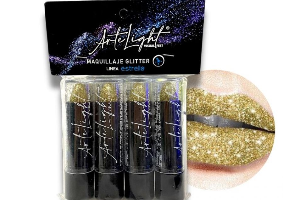 MAQUILLAJE LABIAL C/GLITTER X 4 DORADO DE 5 GRS C/U (7929) ARTELIGHT