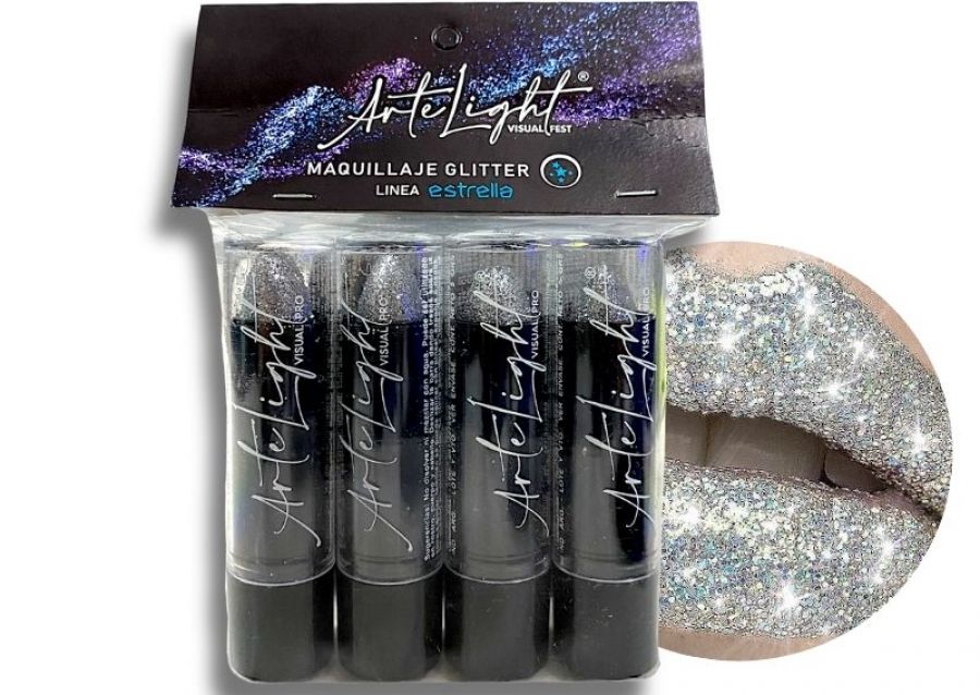 MAQUILLAJE LABIAL C/GLITTER X 4 PLATA DE 5 GRS C/U (7936) ARTELIGHT