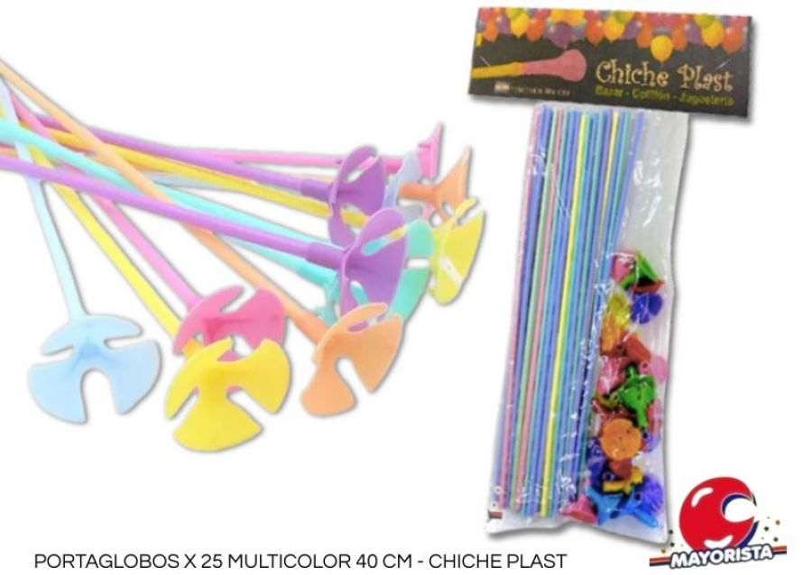 [5282] PORTAGLOBOS X 25 MULTICOLOR 40 CM - CHICHE PLAST