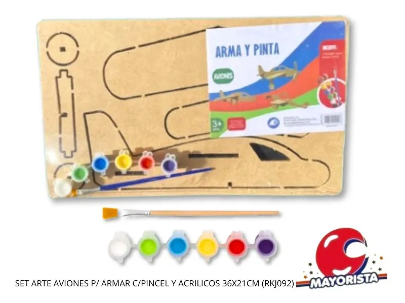 [7798442551008] SET ARTE AVIONES P/ ARMAR C/PINCEL Y ACRILICOS 36X21CM (RKJ092) RECKO