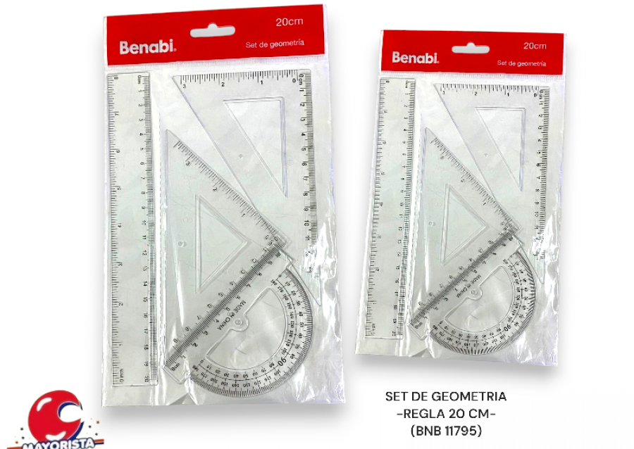 [2000200117957] SET DE GEOMETRIA REGLA 20 CM 4 PCS TRANSPARENTE (BNB11795) BENABI