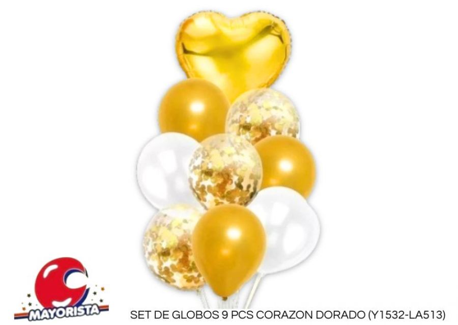 SET DE GLOBOS 9 PCS CORAZON DORADO (Y1532-LA513) CHG