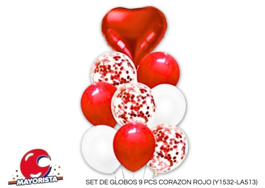 [0202189965419] SET DE GLOBOS 9 PCS CORAZON ROJO (Y1532-LA513) CHG