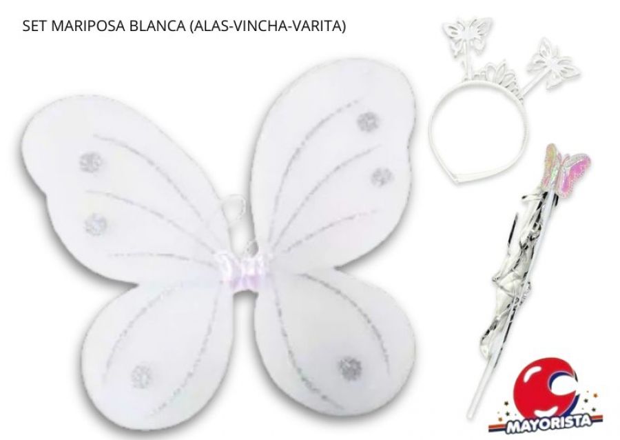 [1017] SET MARIPOSA BLANCA (ALAS-VINCHA-VARITA) YJ0409 - YJ IMPORT