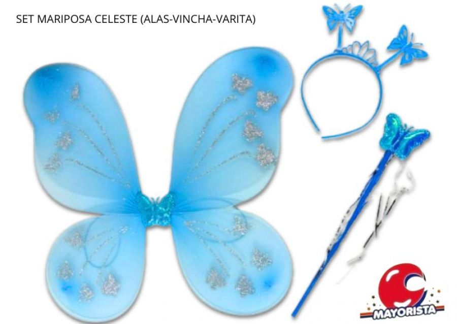 [1561] SET MARIPOSA CELESTE (ALAS-VINCHA-VARITA) YJ0409 - YJ IMPORT